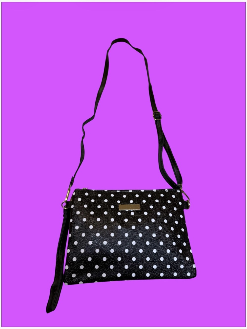 Black Polka Dot Crossbody Bag with Adjustable Strap